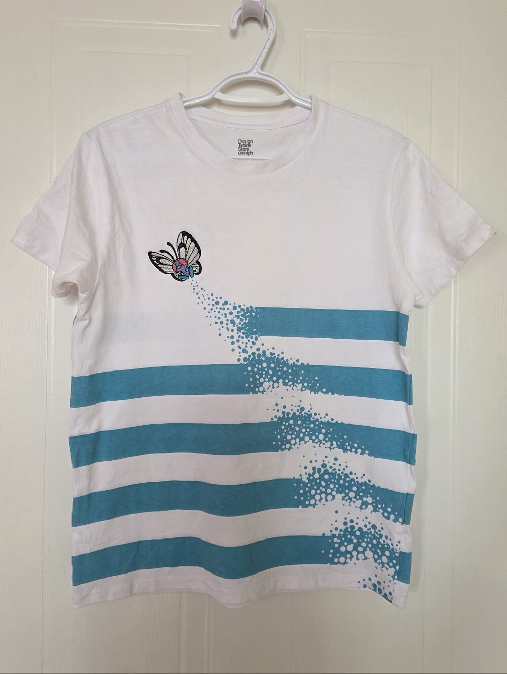 Pokemon Center Butterfree Crew Neck Tshirt, White/Blue, Small